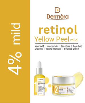 Dermora Professional 4% Mild Advanced 2-Step Retinol Yellow Peel Kit With 5-Steps | Enzyme Cleanser Peel (12g) | Pre Peel Cleanser (100ml) | Retinol & Vitamin-C Yellow Peel Solution (30ml) | Retinol Yellow Peel Cream (30ml) | Post Peel Neutralizer (100ml)