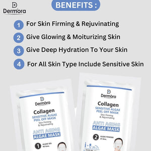 Dermora Collagen Sensitive Face Mask Firming & Anti Aging Peel Off Mask For Women & Men Pack of 2 (Powder 90 Gms + Gel 25 Gms)