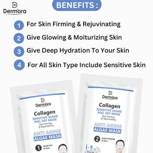 Vitamin C & Collagen Sensitive Skin Algae Skin Firming, Anti Aging & Glowing Skin Peel off Mask For Women & Men Combo Pack of 4 (90*2, 25*2) Gms.