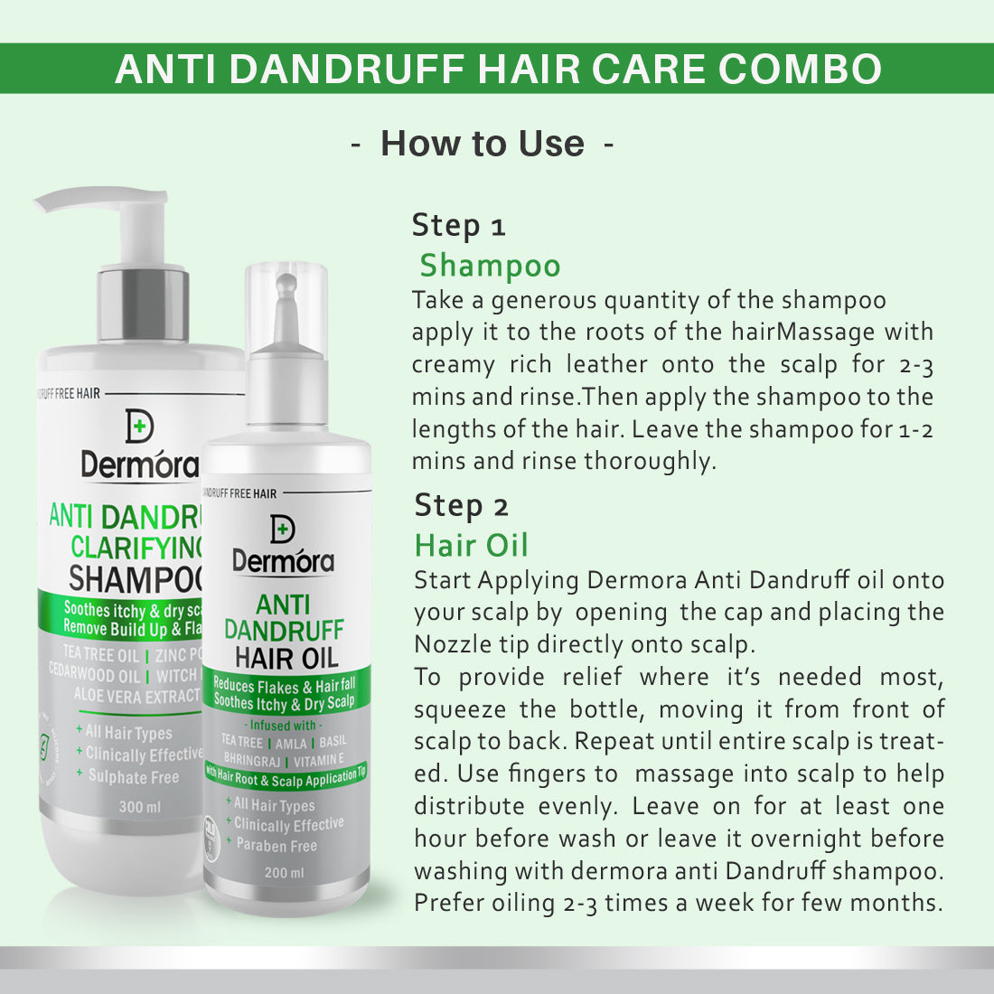 Dermora Anti Dandruff Clarifying Shampoo with anti dandruff hair oil 500(300+200)ml - Dermora
