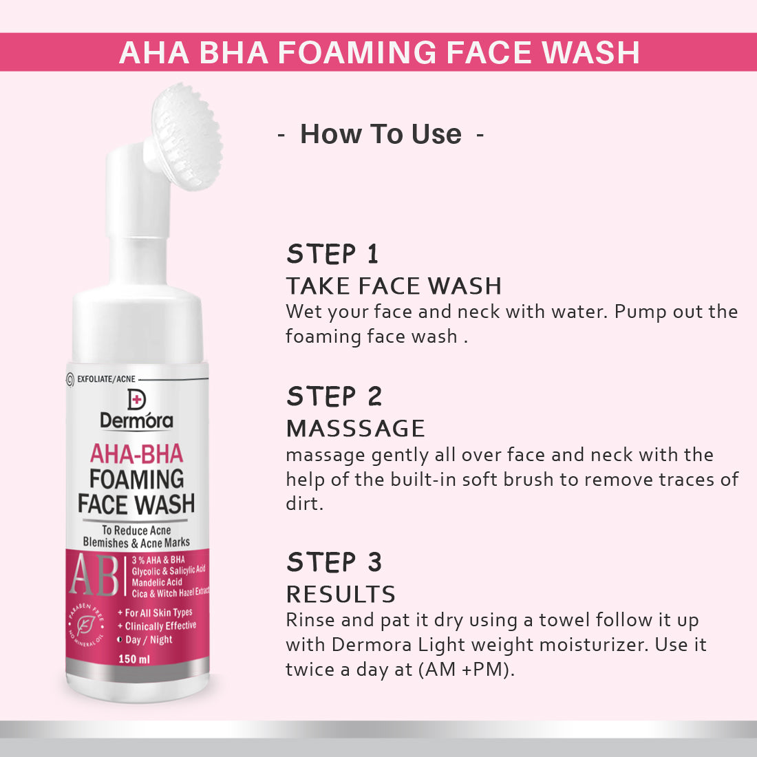 Dermora AHA BHA Foaming Face wash 150 ml - Dermora