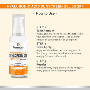 Dermora Hyaluronic Acid Sunscreen Gel with SPF 50 ++++ | 100 ml - Dermora