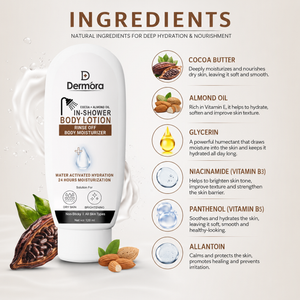 Dermora Cocoa + Almond In-Shower Body Lotion 120 ml Deep 24H Hydration, Softens & Locks Moist