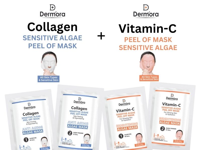 Vitamin C & Collagen Sensitive Skin Algae Skin Firming, Anti Aging & Glowing Skin Peel off Mask For Women & Men Combo Pack of 4 (90*2, 25*2) Gms.