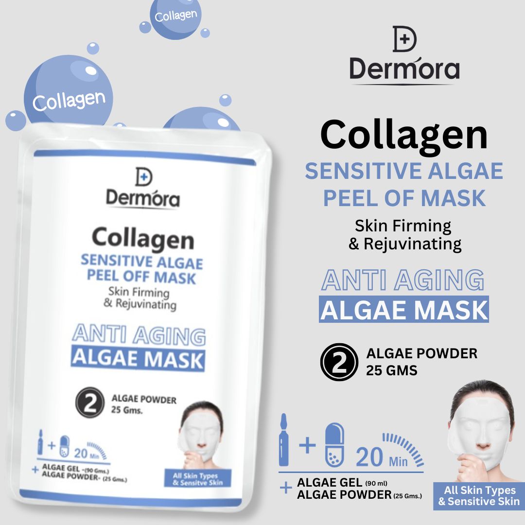Dermora Collagen Sensitive Face Mask Firming & Anti Aging Peel Off Mask For Women & Men Pack of 2 (Powder 90 Gms + Gel 25 Gms)