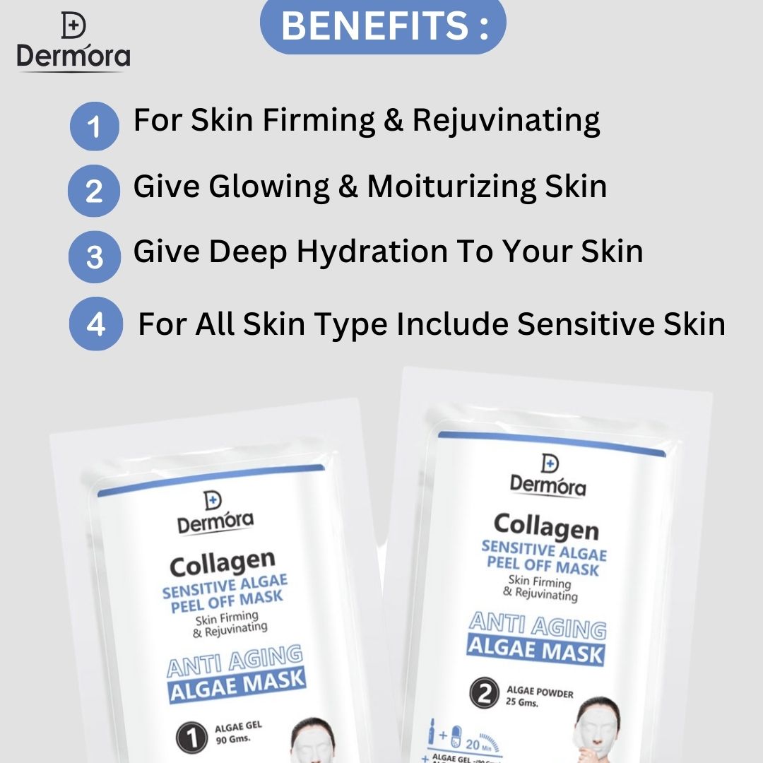 Dermora Collagen Sensitive Face Mask Firming & Anti Aging Peel Off Mask For Women & Men Pack of 2 (Powder 90 Gms + Gel 25 Gms)