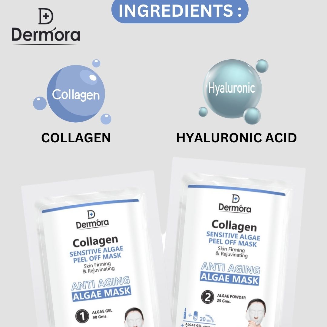 Dermora Collagen Sensitive Face Mask Firming & Anti Aging Peel Off Mask For Women & Men Pack of 2 (Powder 90 Gms + Gel 25 Gms)