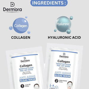 Dermora Collagen Sensitive Face Mask Firming & Anti Aging Peel Off Mask For Women & Men Pack of 2 (Powder 90 Gms + Gel 25 Gms)