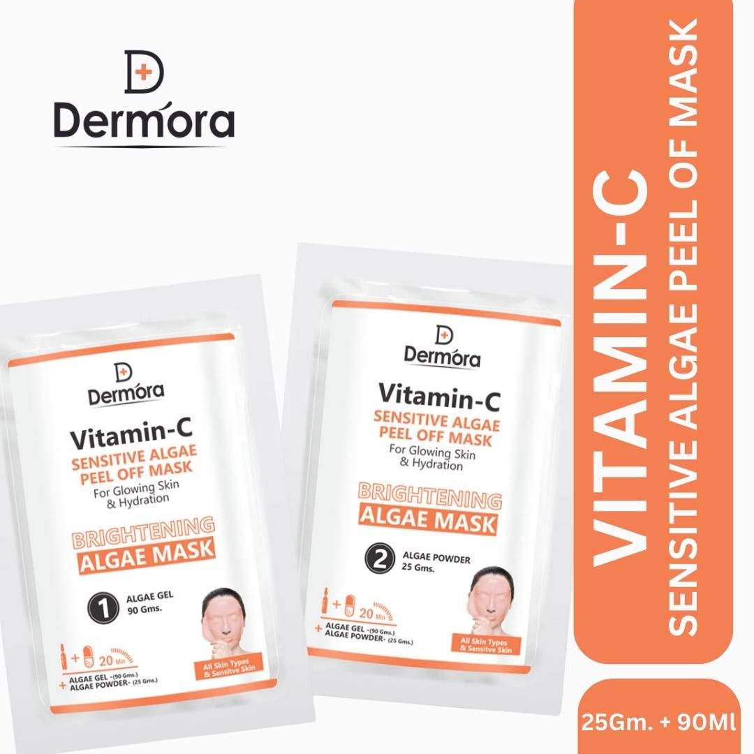 Dermora Vitamin C Sensitive Algae Peel Off Face Mask, Hydrating, Brightening & Reduce Dark Spots For Women & Men Pack of 2 (Powder 90 Gms.+ Gel 25 Gms)