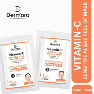 Dermora Vitamin C Sensitive Algae Peel Off Face Mask, Hydrating, Brightening & Reduce Dark Spots For Women & Men Pack of 2 (Powder 90 Gms.+ Gel 25 Gms)
