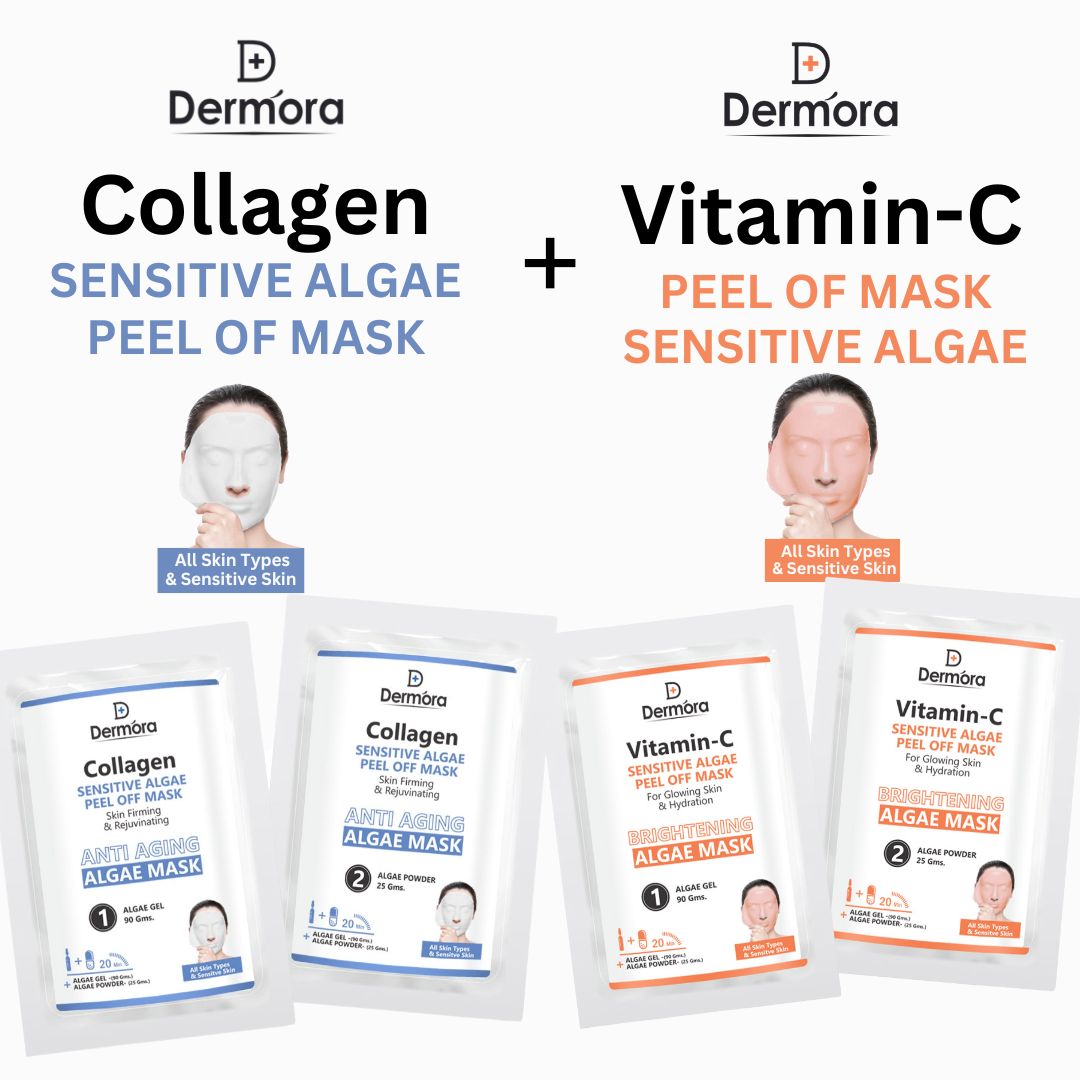 Vitamin C & Collagen Sensitive Skin Algae Skin Firming, Anti Aging & Glowing Skin Peel off Mask For Women & Men Combo Pack of 4 (90*2, 25*2) Gms.