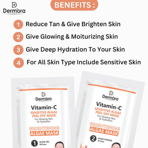 Vitamin C & Collagen Sensitive Skin Algae Skin Firming, Anti Aging & Glowing Skin Peel off Mask For Women & Men Combo Pack of 4 (90*2, 25*2) Gms.