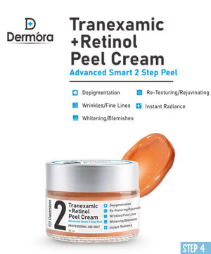 Dermora Professional 6% Medium Advanced 2-Step Tranexamic + Retinol Peel Kit With 5-Steps | Enzyme Cleanser Peel (12g) | Pre Peel Cleanser (100ml) | Tranexamic + Retinol Peel Solution (30ml) | Tranexamic + Retinol Peel Cream (30ml) | Post Peel Neutralizer (100ml)