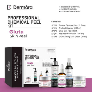 Dermora Professional Gluta Skin Peel Kit With 5-Steps | Enzyme Cleanser Peel (12g) | Pre Peel Cleanser (100ml) | Gluta Skin Peel (30ml) | Post Peel Neutralizer (100ml) | CICA Calming Face Cream (30ml)
