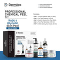Dermora Professional Kojic & Glycolic Skin Peel Kit With 5-Steps | Enzyme Cleanser Peel (12g) | Pre Peel Cleanser (100ml) | Kojic & Glycolic Skin Peel (30ml) | Post Peel Neutralizer (100ml) | CICA Calming Face Cream (30ml)