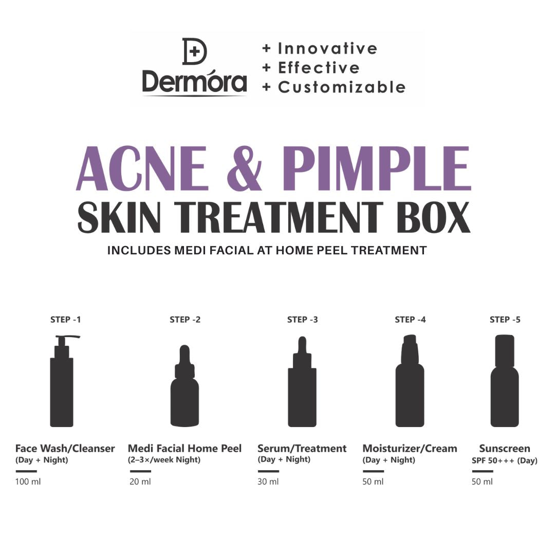 Dermora Acne & Pimple Skin Treatment 5-Step Kit | For Active Acne, Acne Marks/Scars