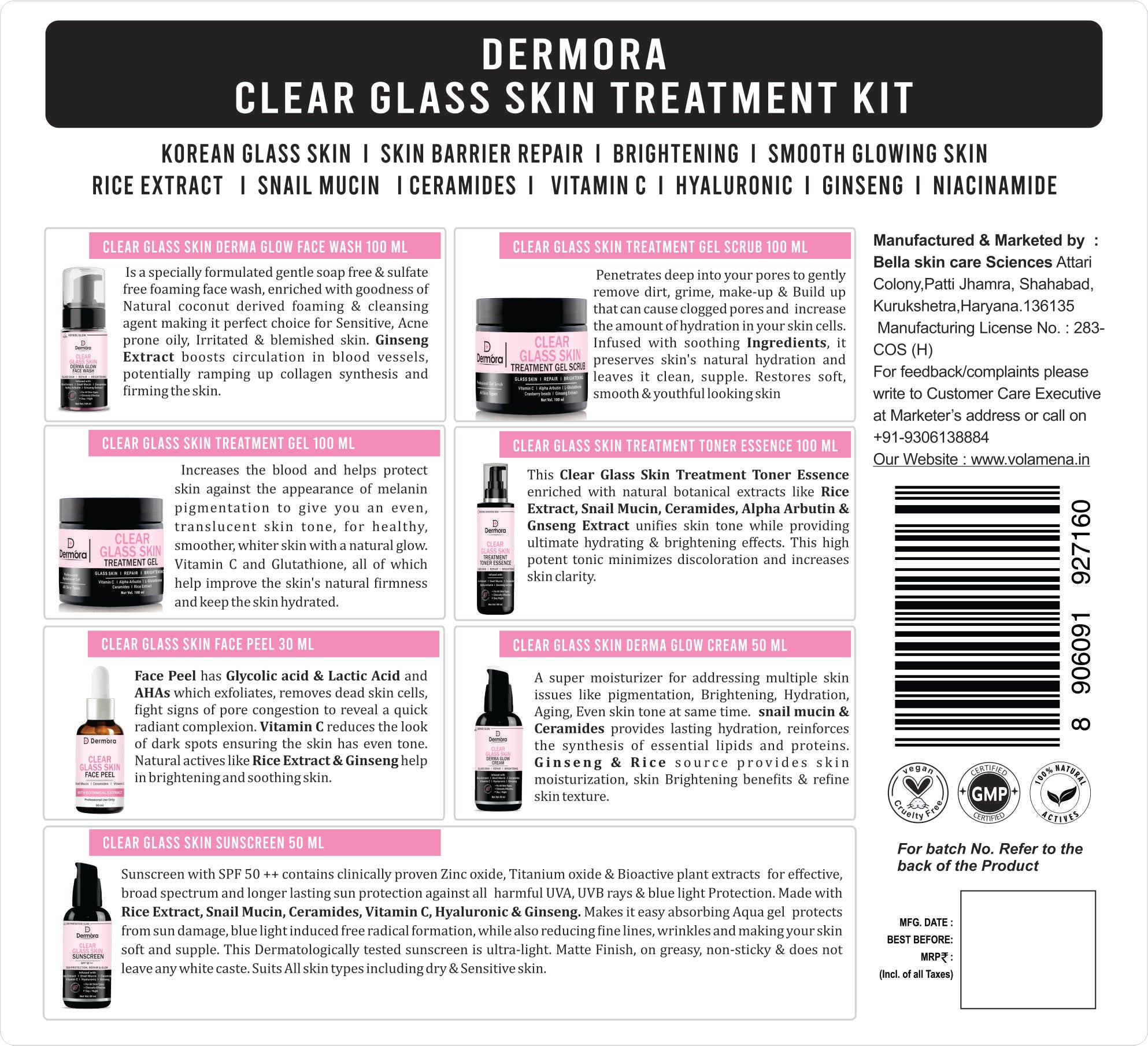 Dermora Clear glass skin treatment kit 530 ml