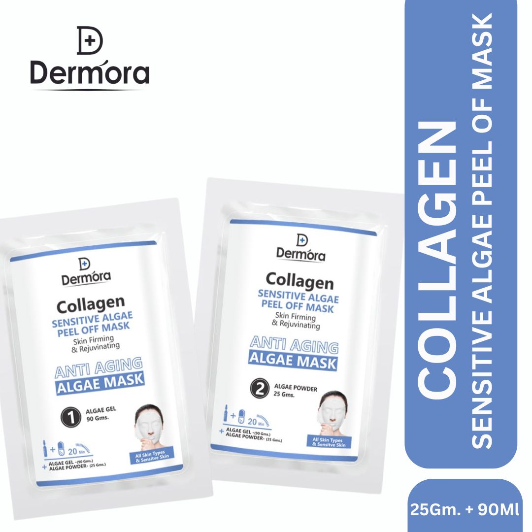 Dermora Collagen Sensitive Face Mask Firming & Anti Aging Peel Off Mask For Women & Men Pack of 2 (Powder 90 Gms + Gel 25 Gms)