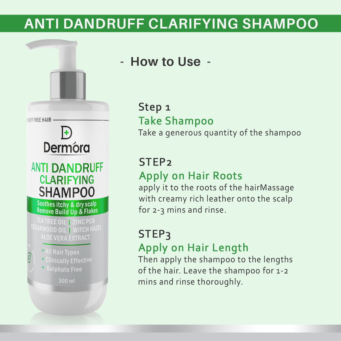Anti-Dandruff Clarifying Shampoo Reduces Dandruff, Flakes, Soothes Scalp 300 Ml - Dermora