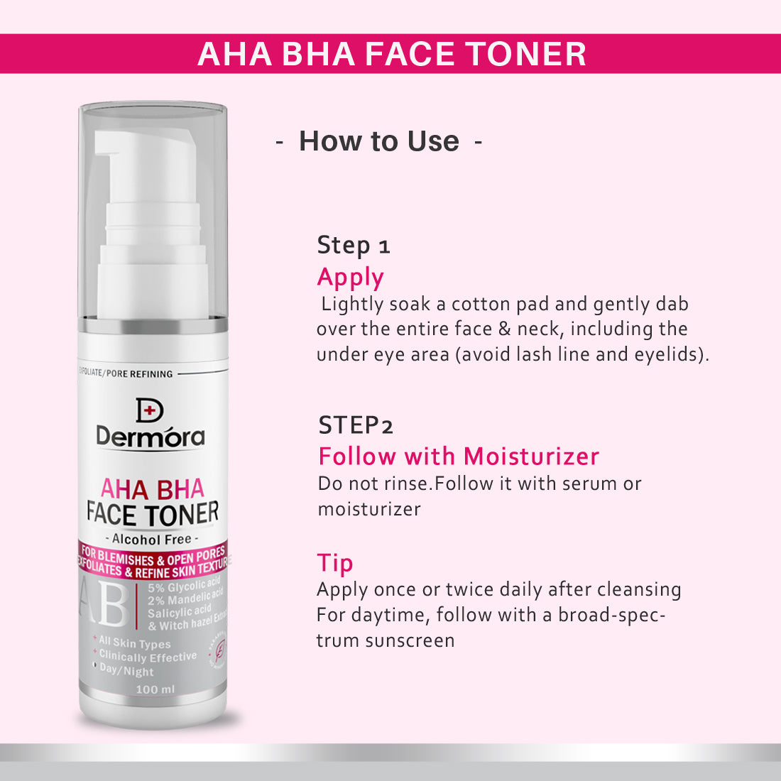 Dermora AHA BHA face toner 100 ml - Dermora
