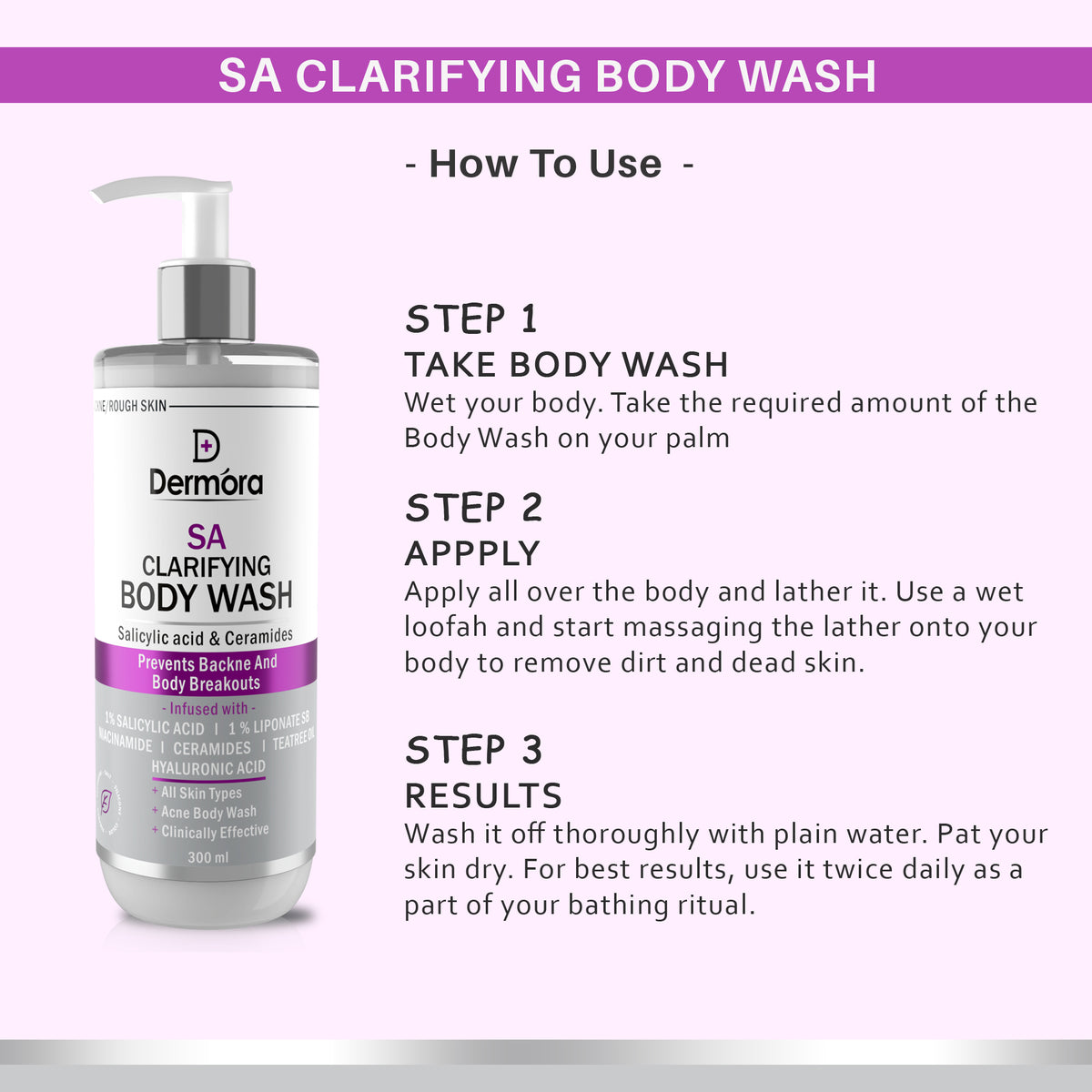 Dermora SA clarifying body wash with salicylic acid & Ceramides 300 ml - Dermora