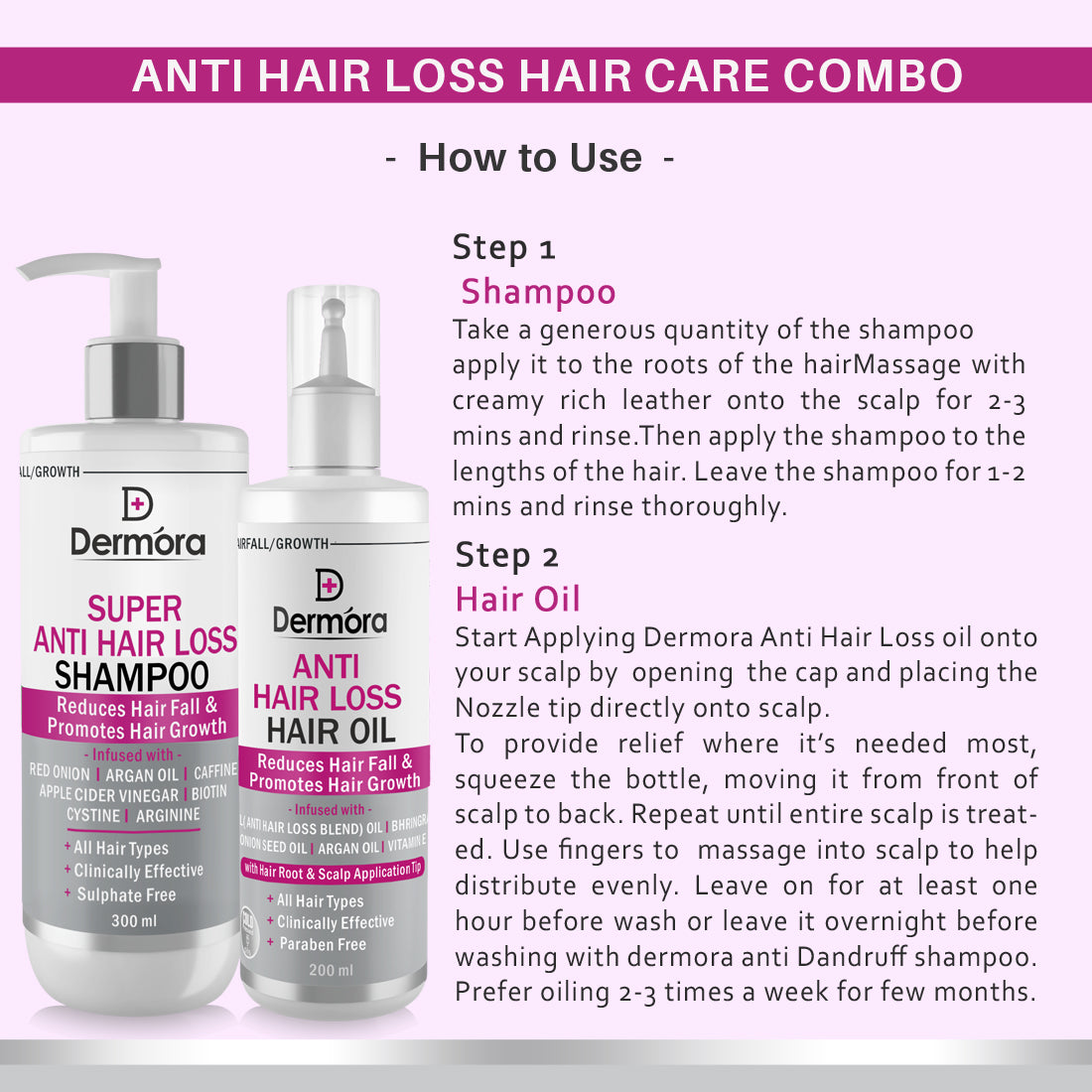 Dermora Super Anti Hair Loss Shampoo & hair oil 500(300+200)ml - Dermora