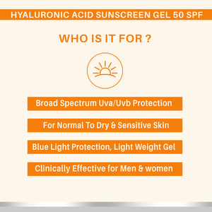 Dermora Hyaluronic Acid Sunscreen Gel with SPF 50 ++++ | 100 ml - Dermora