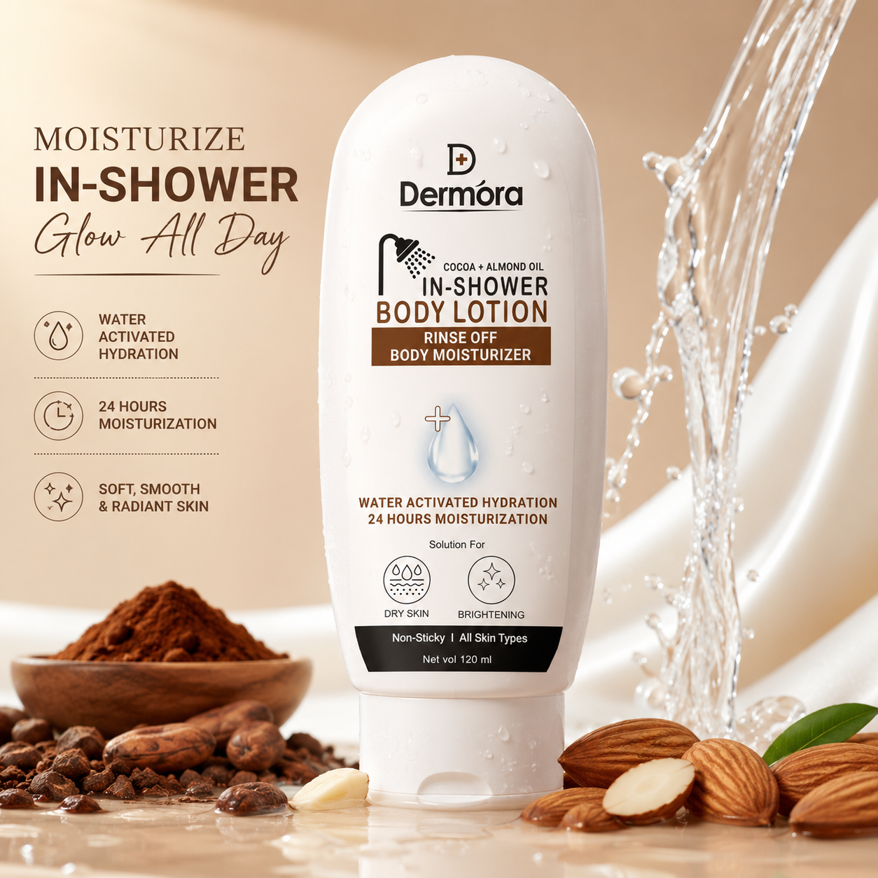 Cocoa + Almond Oil In Shower Body Lotion - Water Activated Moisturizer 120ml