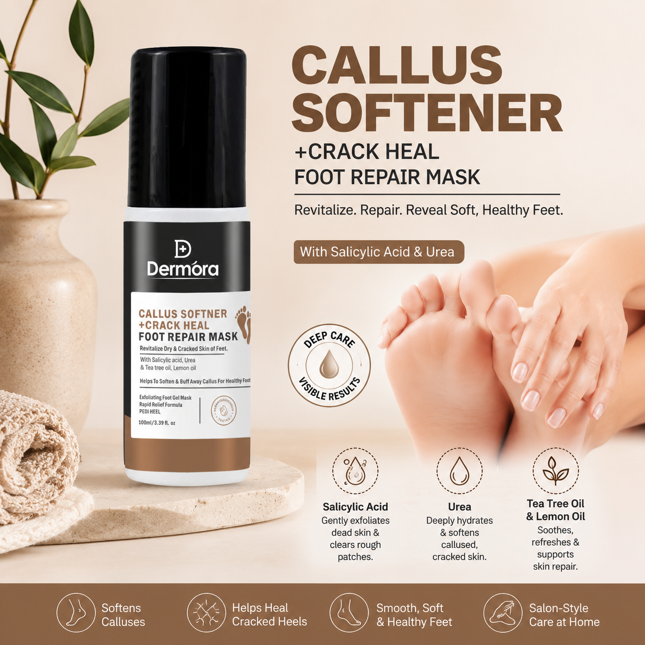 Callus Softener + Crack Heal Foot Repair Mask (100ml) - With Salicylic Acid & Urea