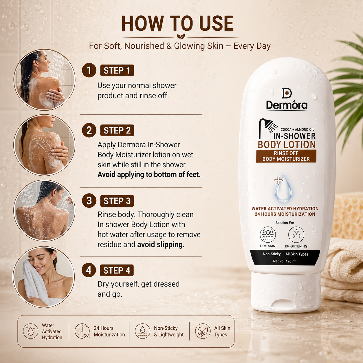 Cocoa + Almond Oil In Shower Body Lotion - Water Activated Moisturizer 120ml