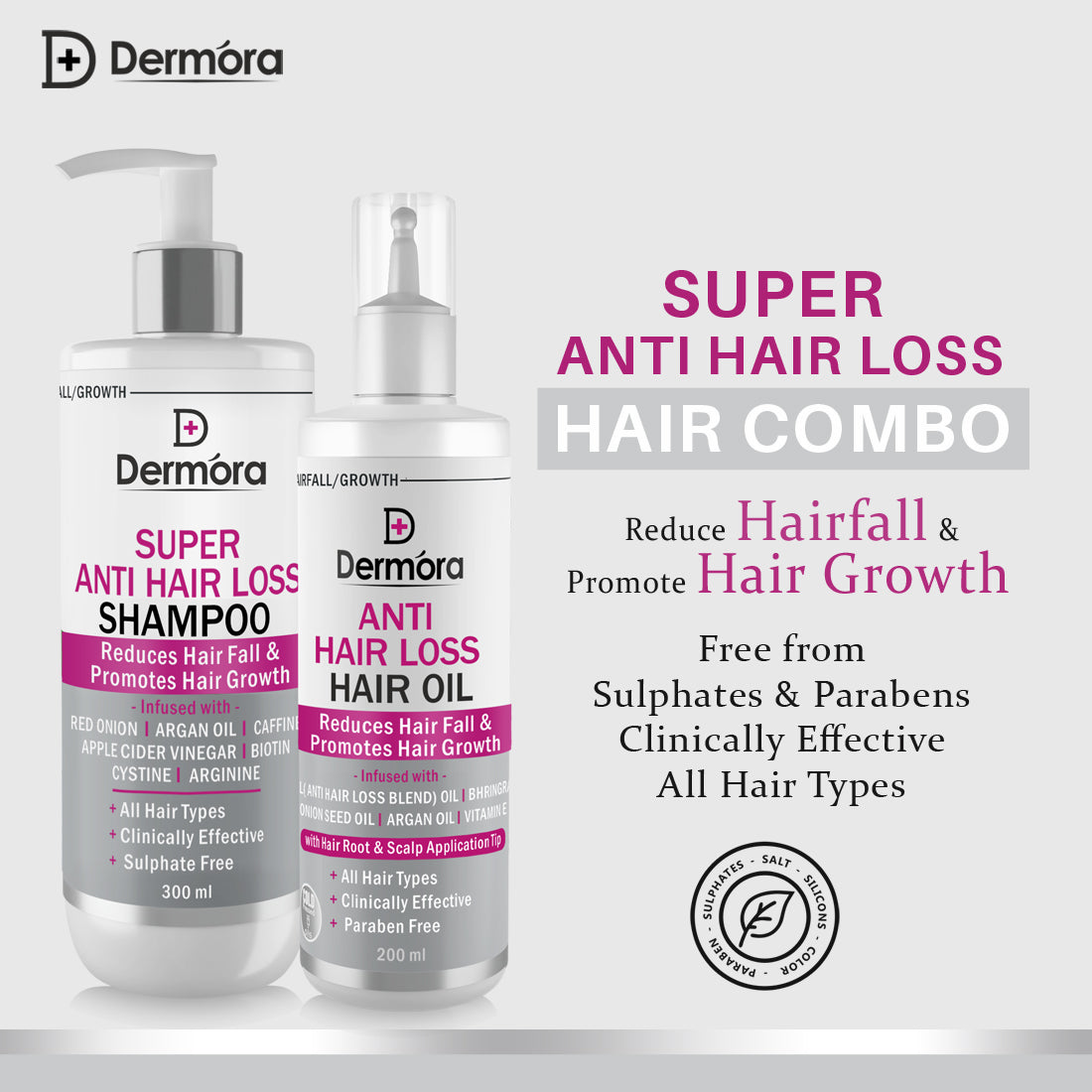Dermora Super Anti Hair Loss Shampoo & hair oil 500(300+200)ml - Dermora