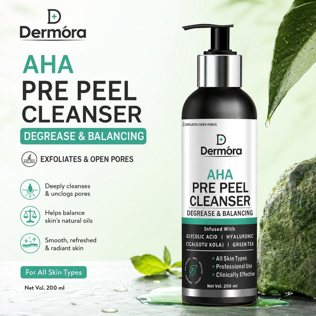 AHA Pre-Peel Cleanser Exfoliating & Pore Opening | Degreaser Cleanser for Skin Prep 200 ml
