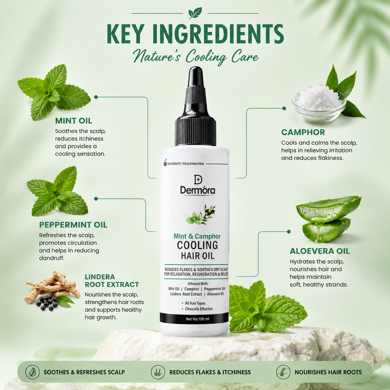 Mint & Camphor Cooling Hair Oil 100 ml soothes Scalp, Relieves Itch & Promotes Growth