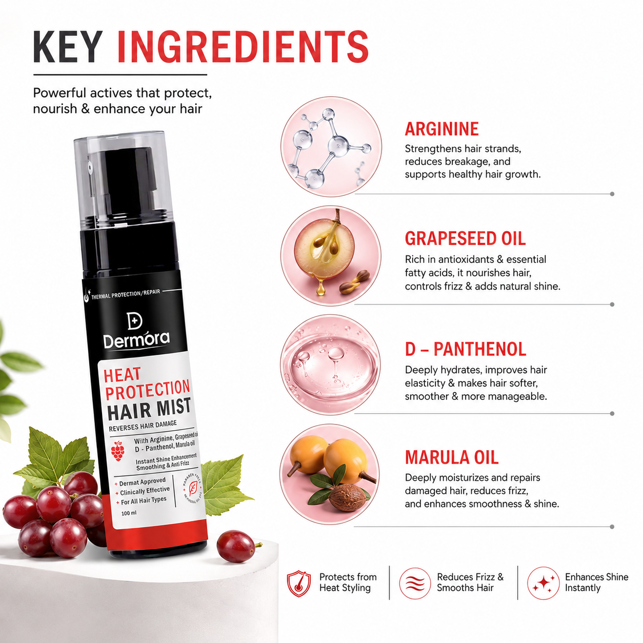 Heat protection hair mist - 100 ml Fights Frizz & Adds Shine