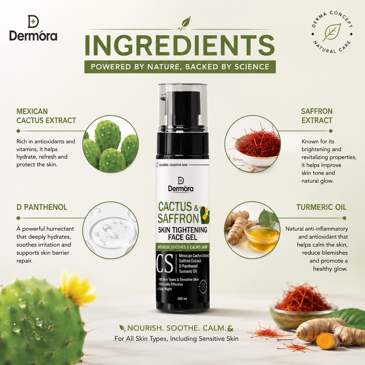 Cactus & Saffron Skin Tightening Gel 100 ml Tightens Skin, Boosts Elasticity & Enhances Radiance