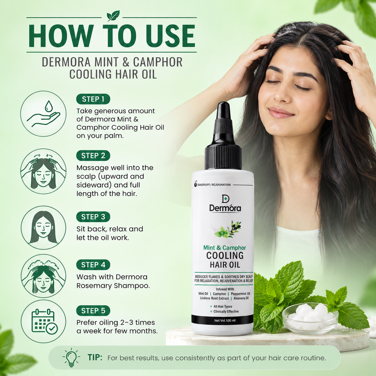 Mint & Camphor Cooling Hair Oil 100 ml soothes Scalp, Relieves Itch & Promotes Growth