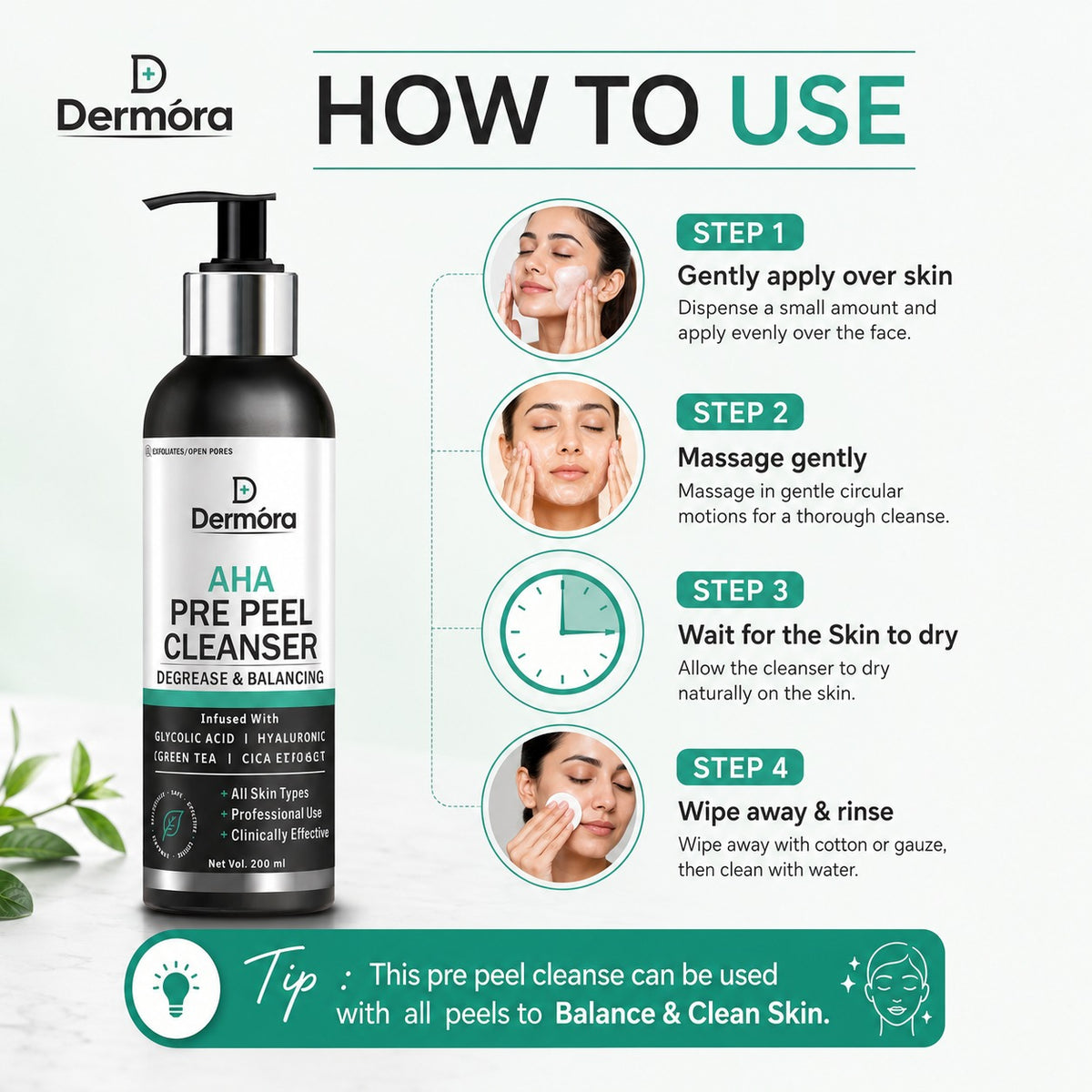 AHA Pre-Peel Cleanser Exfoliating & Pore Opening | Degreaser Cleanser for Skin Prep 200 ml