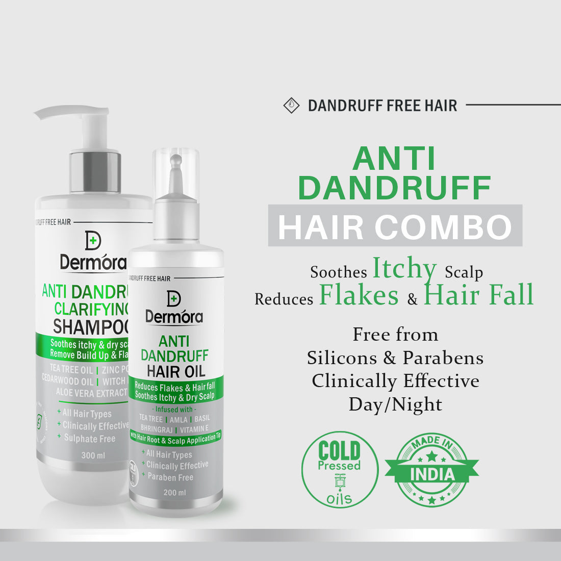 Dermora Anti Dandruff Clarifying Shampoo with anti dandruff hair oil 500(300+200)ml - Dermora