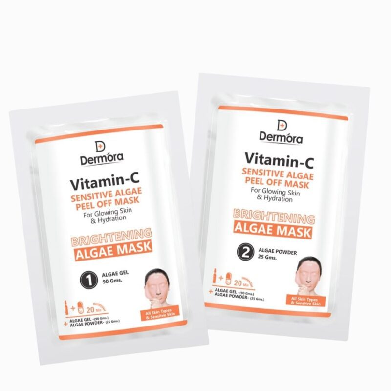 Dermora Vitamin C Sensitive Algae Peel Off Face Mask, Hydrating, Brightening & Reduce Dark Spots For Women & Men Pack of 2 (Powder 90 Gms.+ Gel 25 Gms)