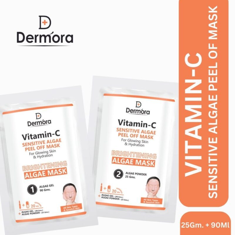 Dermora Vitamin C Sensitive Algae Peel Off Face Mask, Hydrating, Brightening & Reduce Dark Spots For Women & Men Pack of 2 (Powder 90 Gms.+ Gel 25 Gms)