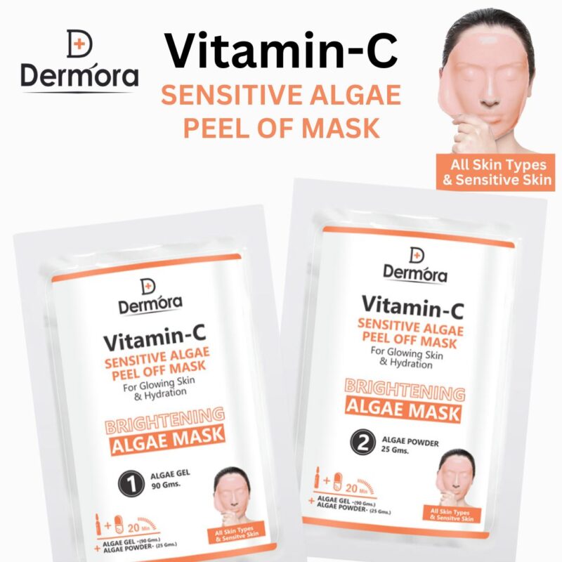Dermora Vitamin C Sensitive Algae Peel Off Face Mask, Hydrating, Brightening & Reduce Dark Spots For Women & Men Pack of 2 (Powder 90 Gms.+ Gel 25 Gms)