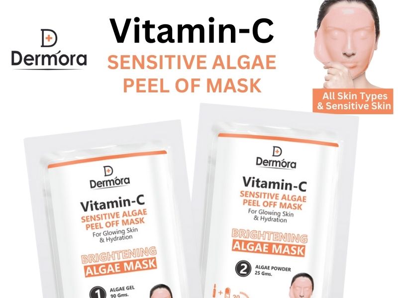 Dermora Vitamin C Sensitive Algae Peel Off Face Mask, Hydrating, Brightening & Reduce Dark Spots For Women & Men Pack of 2 (Powder 90 Gms.+ Gel 25 Gms)
