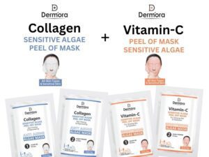 Vitamin C & Collagen Sensitive Skin Algae Skin Firming, Anti Aging & Glowing Skin Peel off Mask For Women & Men Combo Pack of 4 (90*2, 25*2) Gms.