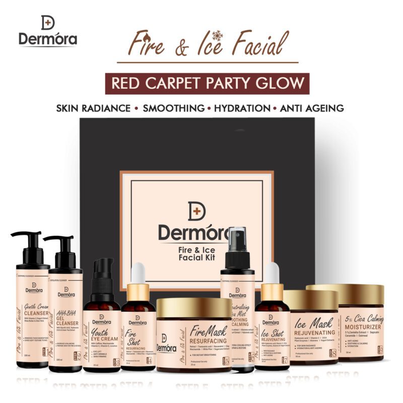 Dermora Fire & Ice Facial Kit Treatment For Red Carpet Party Glow 525 ml (Pack of 9)