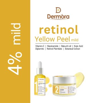 Dermora Professional 4% Mild Advanced 2-Step Retinol Yellow Peel Kit With 5-Steps | Enzyme Cleanser Peel (12g) | Pre Peel Cleanser (100ml) | Retinol & Vitamin-C Yellow Peel Solution (30ml) | Retinol Yellow Peel Cream (30ml) | Post Peel Neutralizer (100ml)