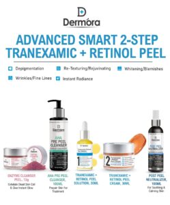 Dermora Professional 6% Medium Advanced 2-Step Tranexamic + Retinol Peel Kit With 5-Steps | Enzyme Cleanser Peel (12g) | Pre Peel Cleanser (100ml) | Tranexamic + Retinol Peel Solution (30ml) | Tranexamic + Retinol Peel Cream (30ml) | Post Peel Neutralizer (100ml)