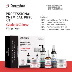 Dermora Professional Quick Glow Skin Peel Kit With 5-Steps | Enzyme Cleanser Peel (12g) | Pre Peel Cleanser (100ml) | Quick Glow Skin Peel (30ml) | Post Peel Neutralizer (100ml) | CICA Calming Face Cream (30ml)