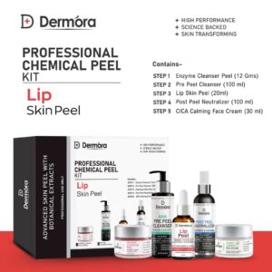 Dermora Professional Lip Peel Kit With 5-Steps | Enzyme Cleanser Peel (12g) | Pre Peel Cleanser (100ml) | Lip Peel (30ml) | Post Peel Neutralizer (100ml) | CICA Calming Face Cream (30ml)