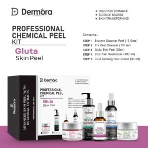 Dermora Professional Gluta Skin Peel Kit With 5-Steps | Enzyme Cleanser Peel (12g) | Pre Peel Cleanser (100ml) | Gluta Skin Peel (30ml) | Post Peel Neutralizer (100ml) | CICA Calming Face Cream (30ml)
