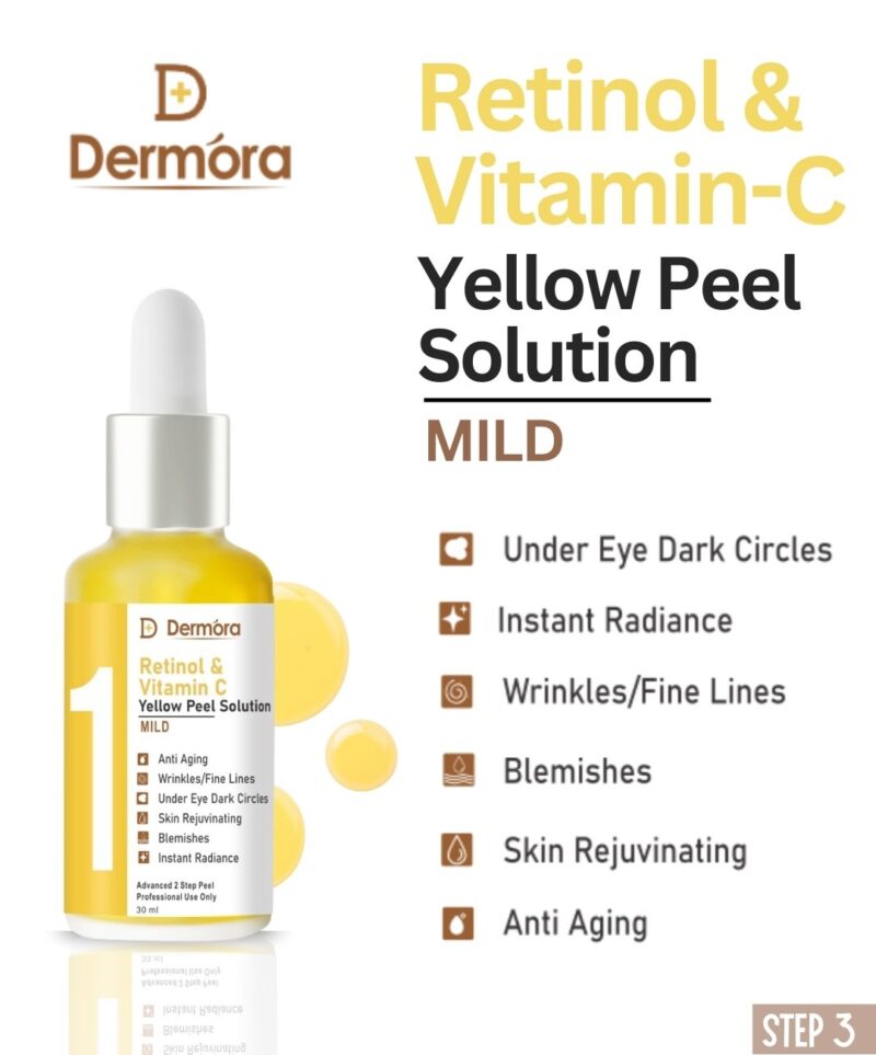 Dermora Professional 4% Mild Advanced 2-Step Retinol Yellow Peel Kit With 5-Steps | Enzyme Cleanser Peel (12g) | Pre Peel Cleanser (100ml) | Retinol & Vitamin-C Yellow Peel Solution (30ml) | Retinol Yellow Peel Cream (30ml) | Post Peel Neutralizer (100ml)